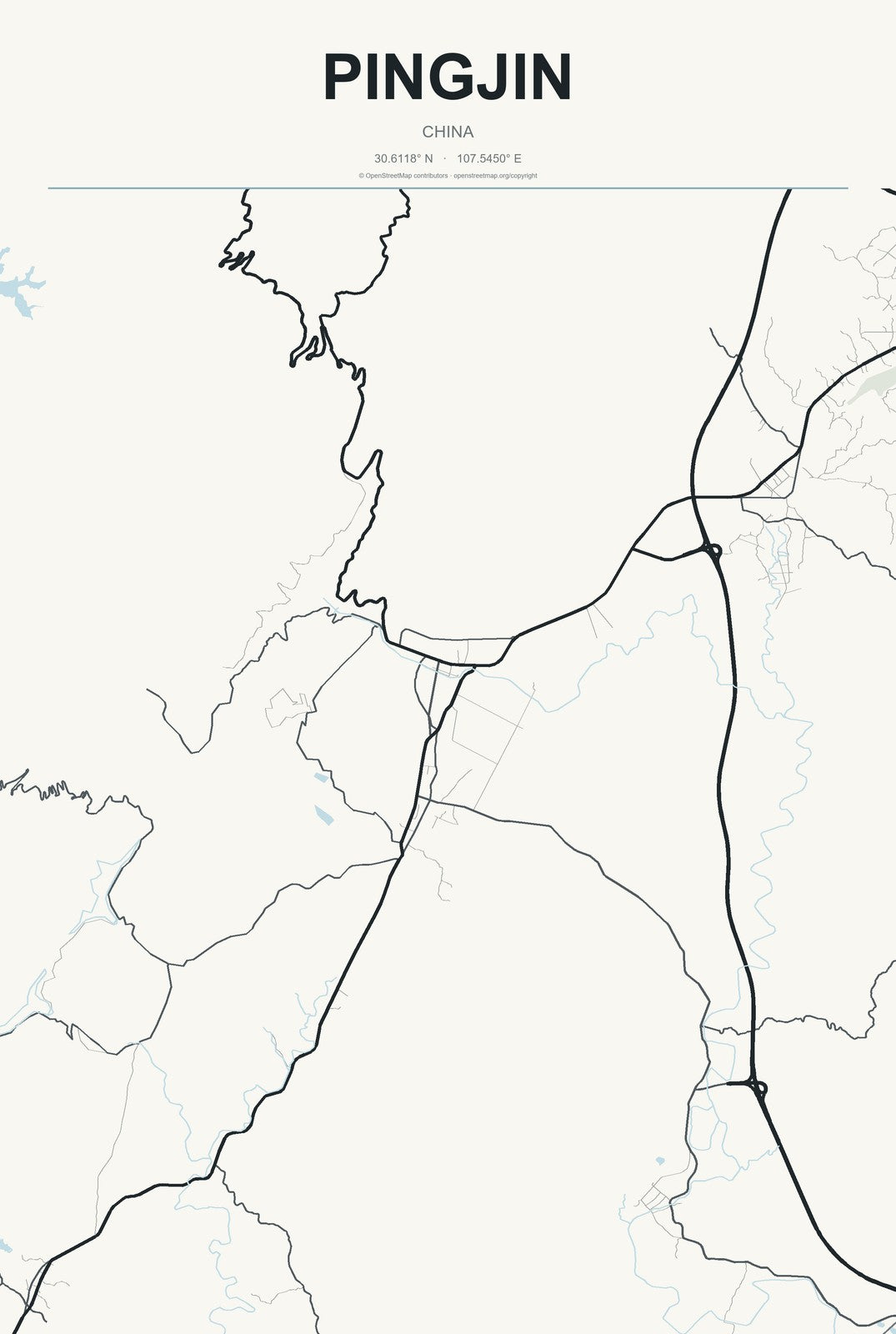 Pingjin, China City Map Aluminum Sign in Headline Atlas style