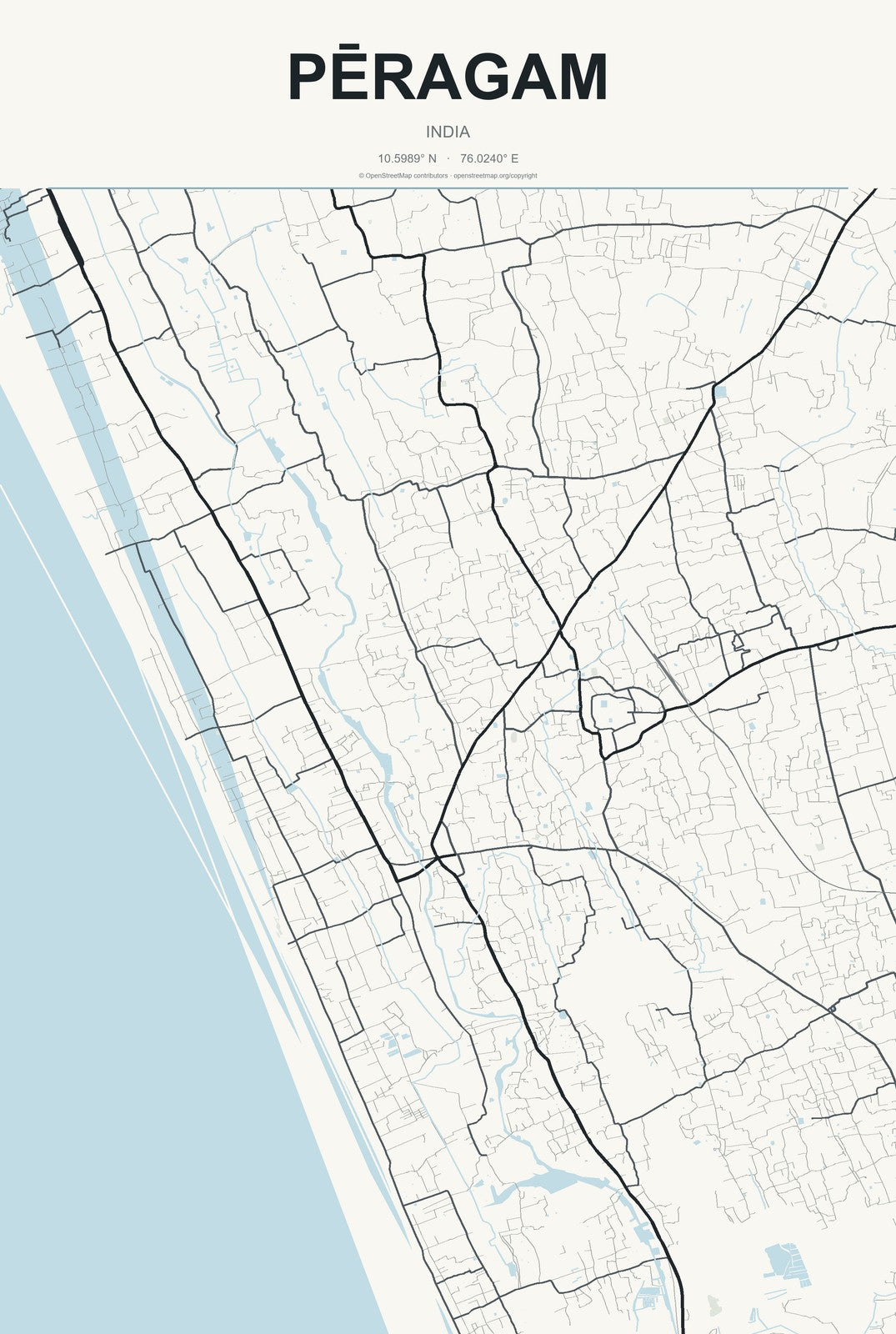 Pēragam, India City Map Aluminum Sign in Headline Atlas style