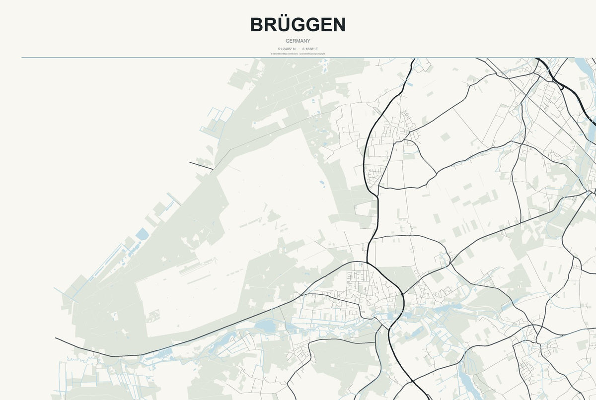 Brüggen, Germany City Map Aluminum Sign in Headline Atlas style