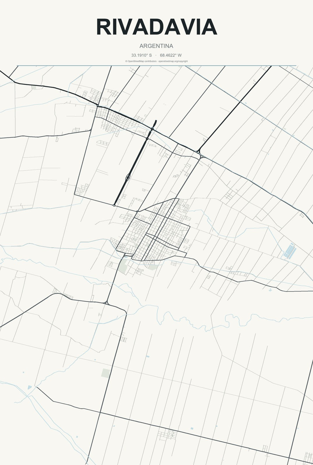 Rivadavia, Argentina City Map Aluminum Sign in Headline Atlas style