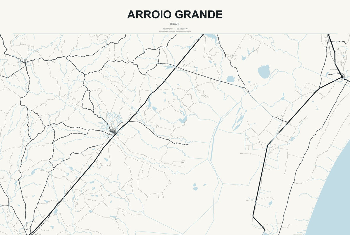Arroio Grande, Brazil City Map Aluminum Sign in Headline Atlas style