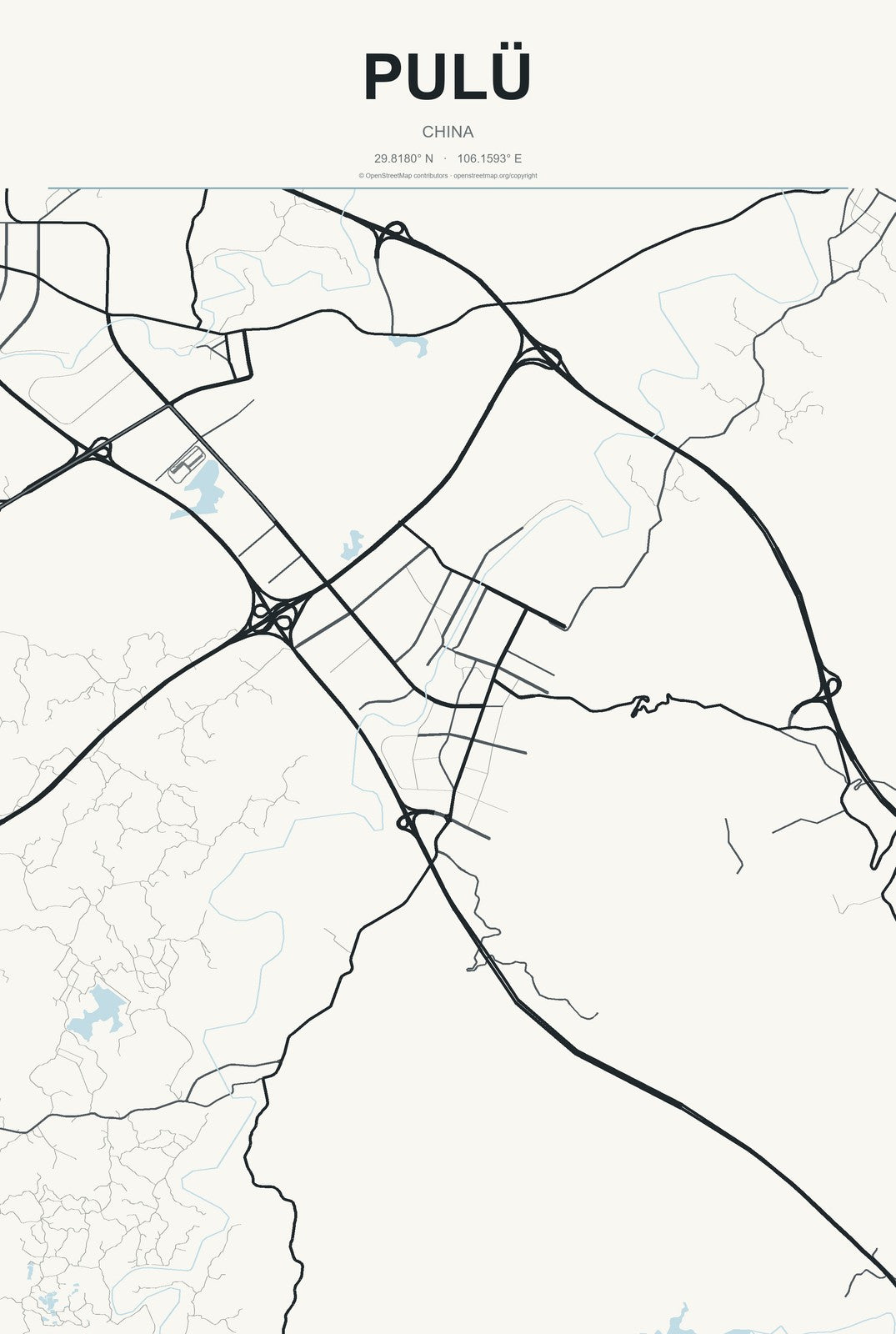 Pulü, China City Map Aluminum Sign in Headline Atlas style
