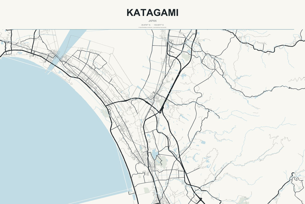 Katagami, Japan City Map Aluminum Sign in Headline Atlas style