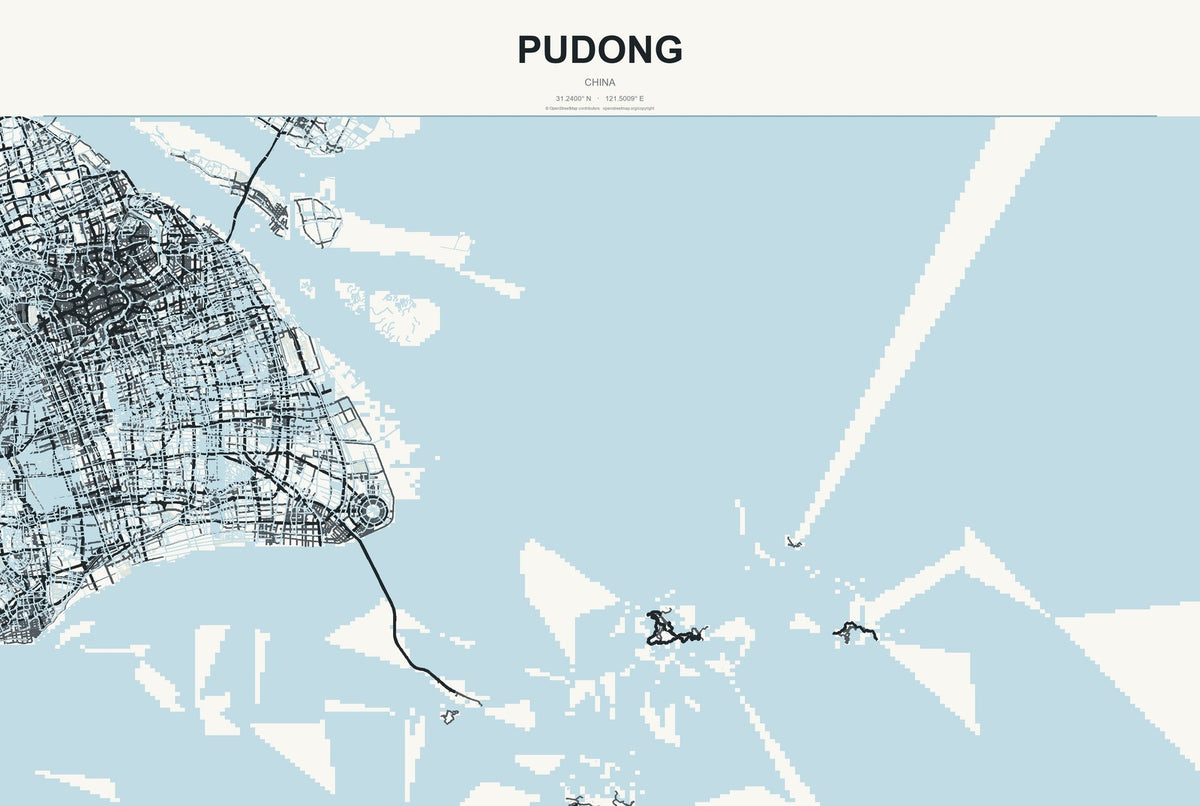 Pudong, China City Map Aluminum Sign in Headline Atlas style