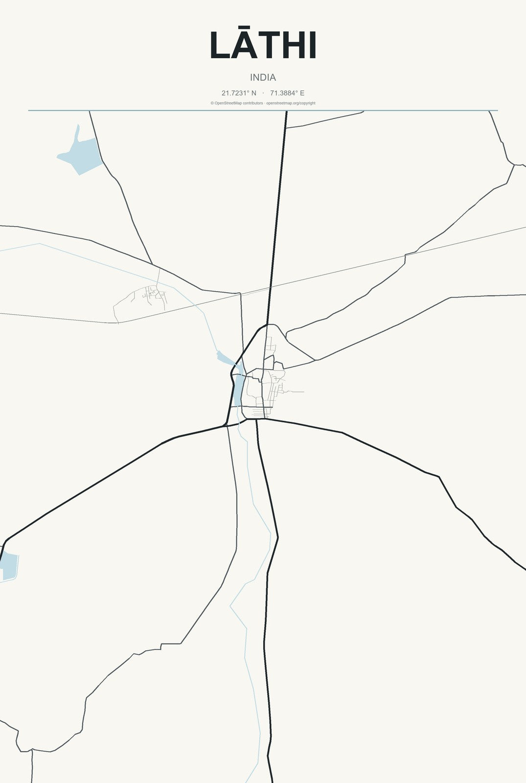 Lāthi, India City Map Aluminum Sign in Headline Atlas style