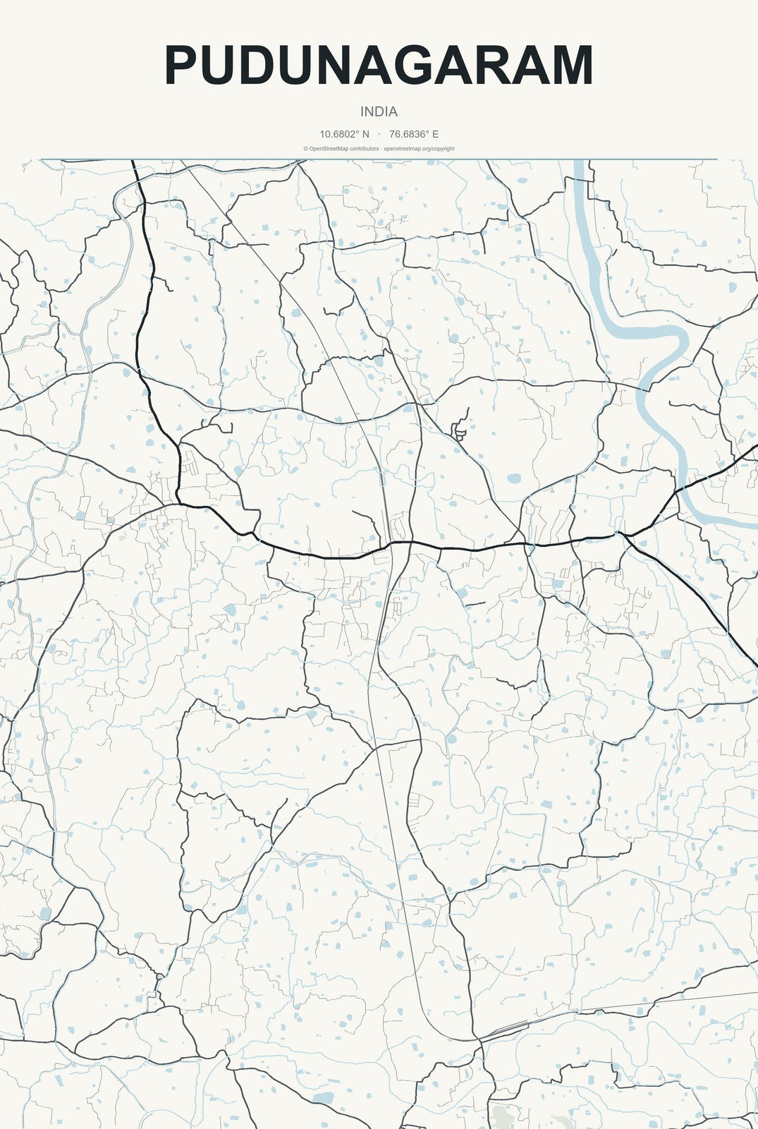 Pudunagaram, India City Map Aluminum Sign in Headline Atlas style