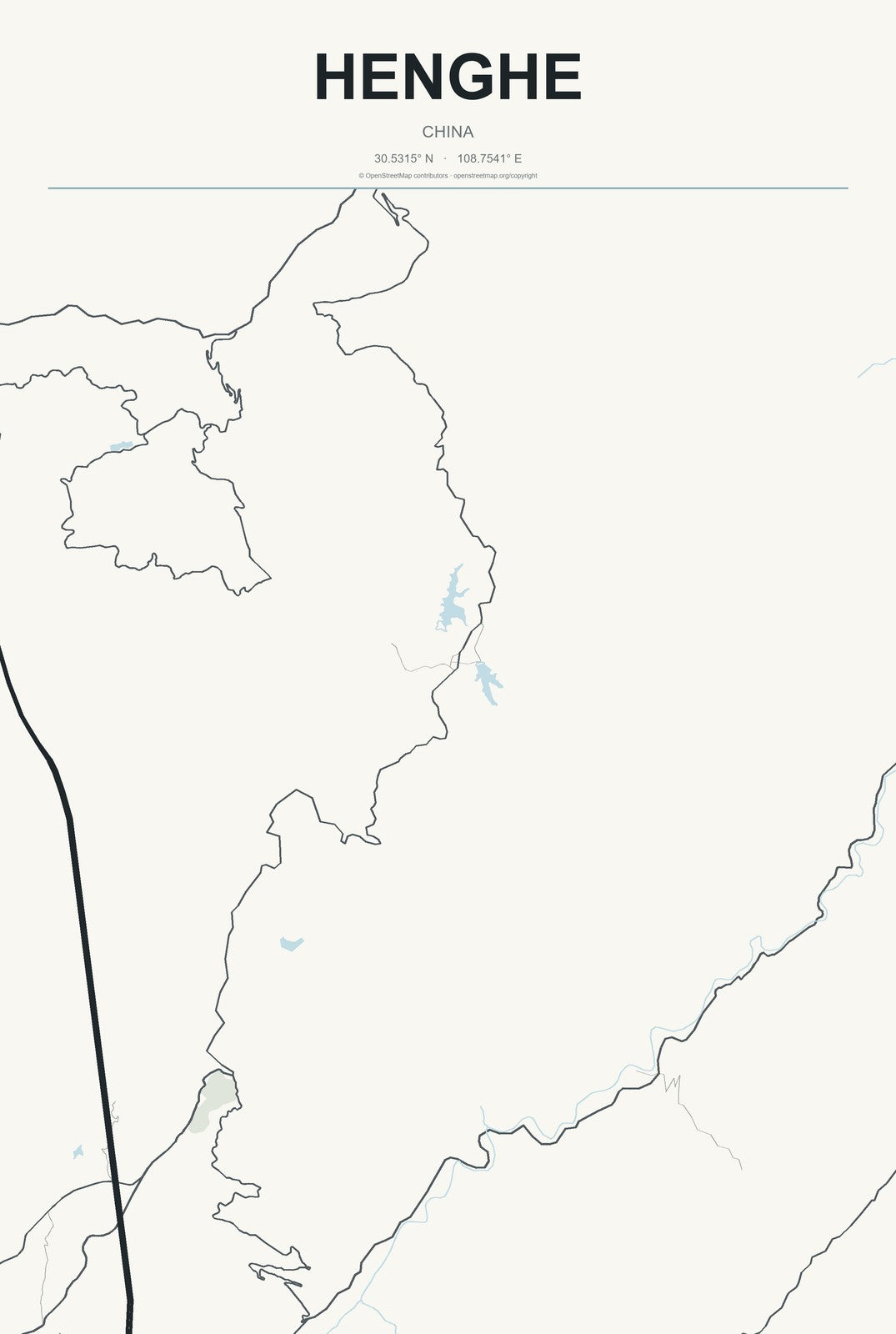 Henghe, China City Map Aluminum Sign in Headline Atlas style