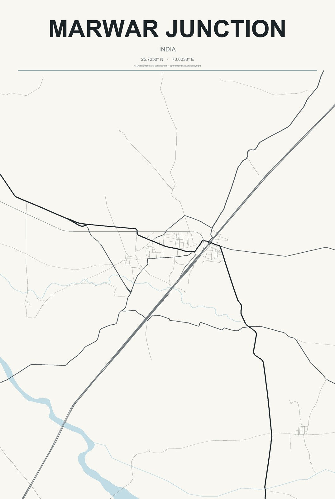 Marwar Junction, India City Map Aluminum Sign in Headline Atlas style