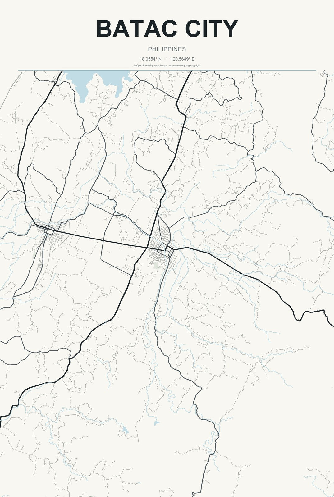 Batac City, Philippines City Map Aluminum Sign in Headline Atlas style