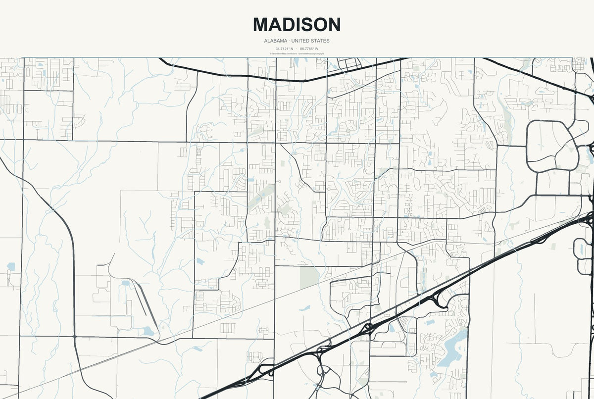 Madison, Alabama City Map Aluminum Sign in Headline Atlas style