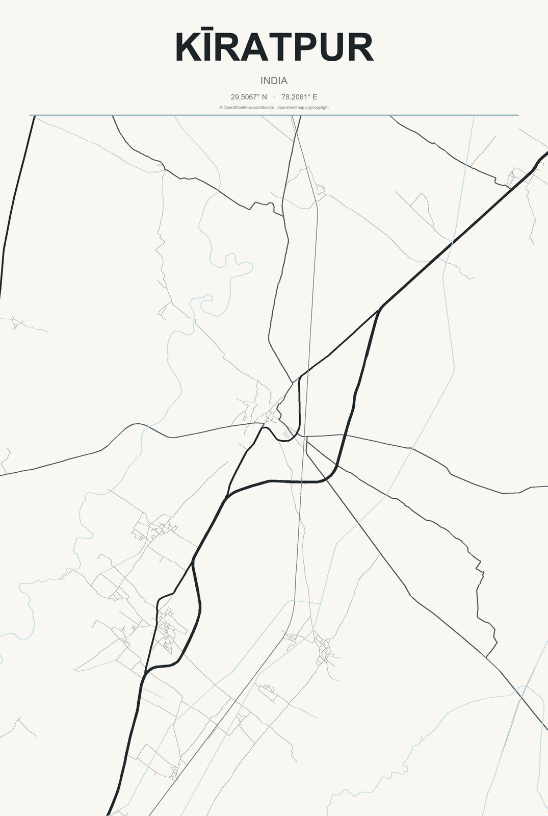 Kīratpur, India City Map Aluminum Sign in Headline Atlas style