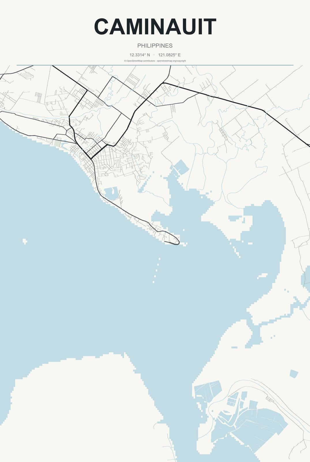 Caminauit, Philippines City Map Aluminum Sign in Headline Atlas style