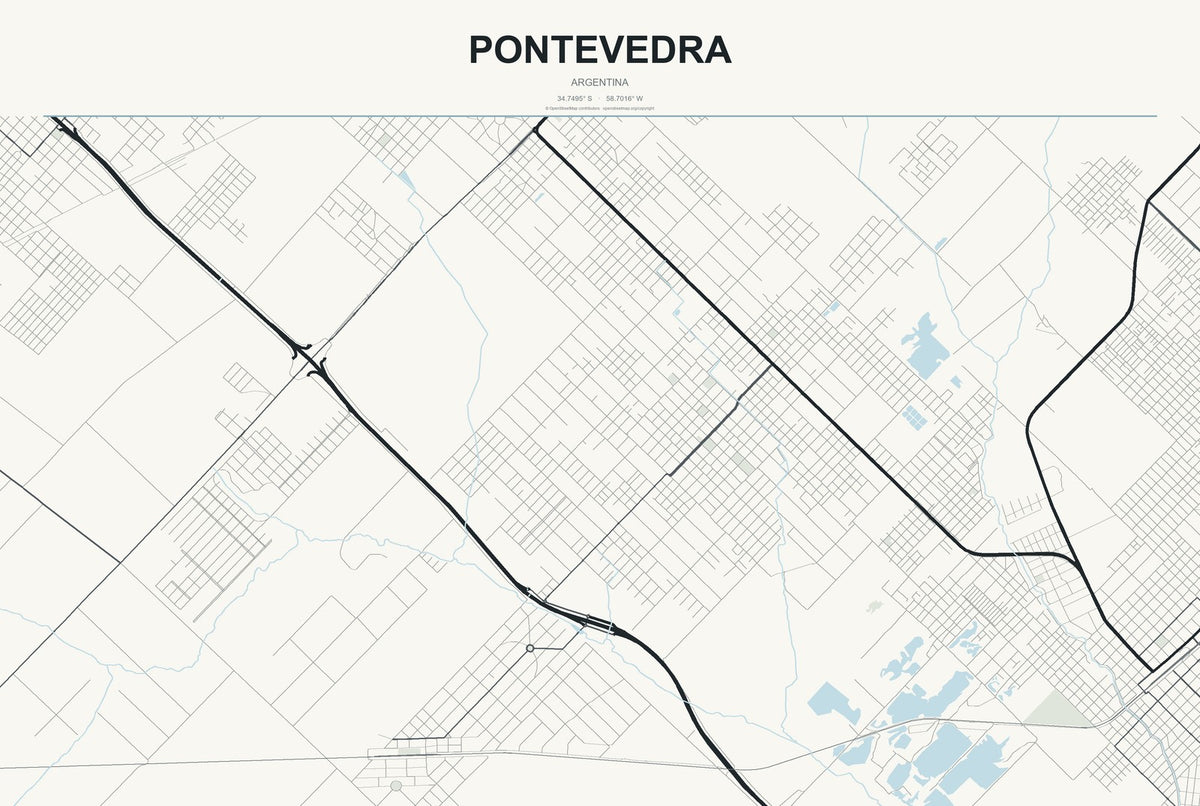 Pontevedra, Argentina City Map Aluminum Sign in Headline Atlas style