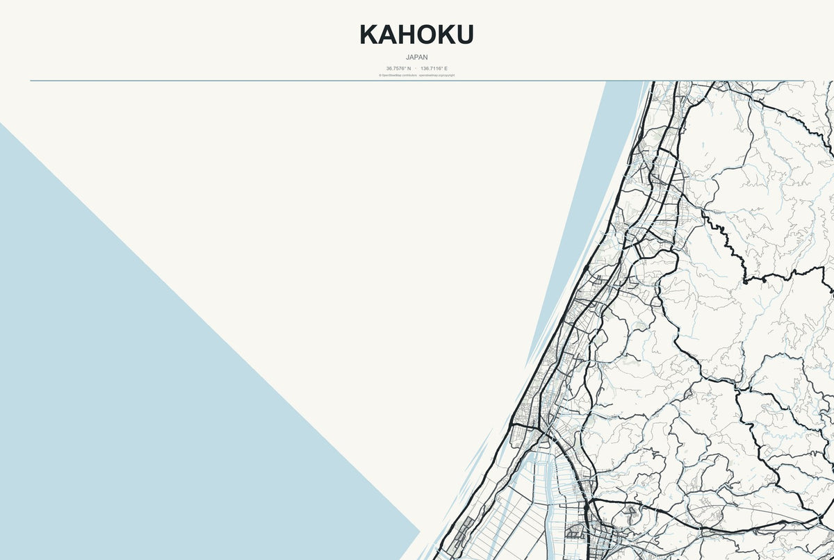 Kahoku, Japan City Map Aluminum Sign in Headline Atlas style