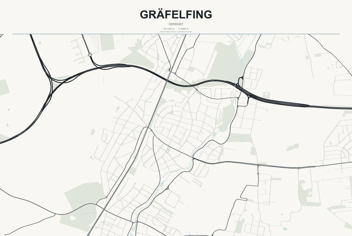 Gräfelfing, Germany City Map Aluminum Sign in Headline Atlas style
