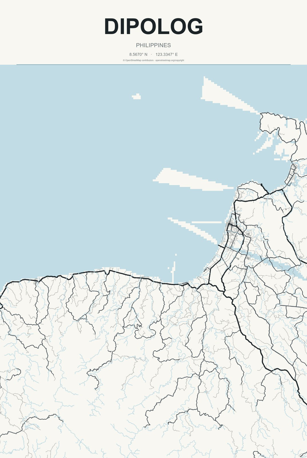 Dipolog, Philippines City Map Aluminum Sign in Headline Atlas style