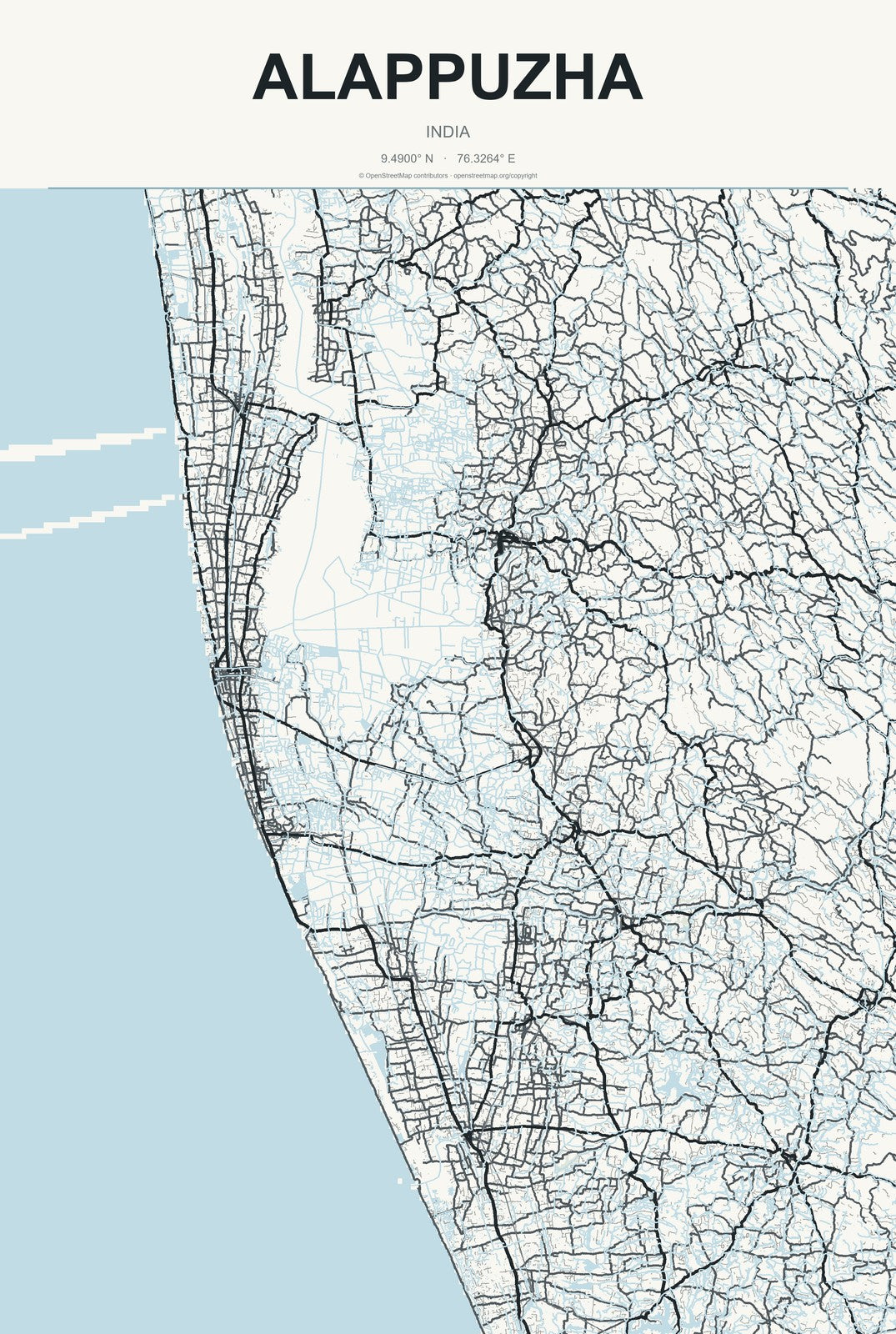 Alappuzha, India City Map Aluminum Sign in Headline Atlas style