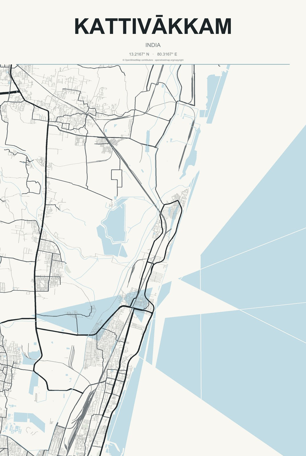 Kattivākkam, India City Map Aluminum Sign in Headline Atlas style