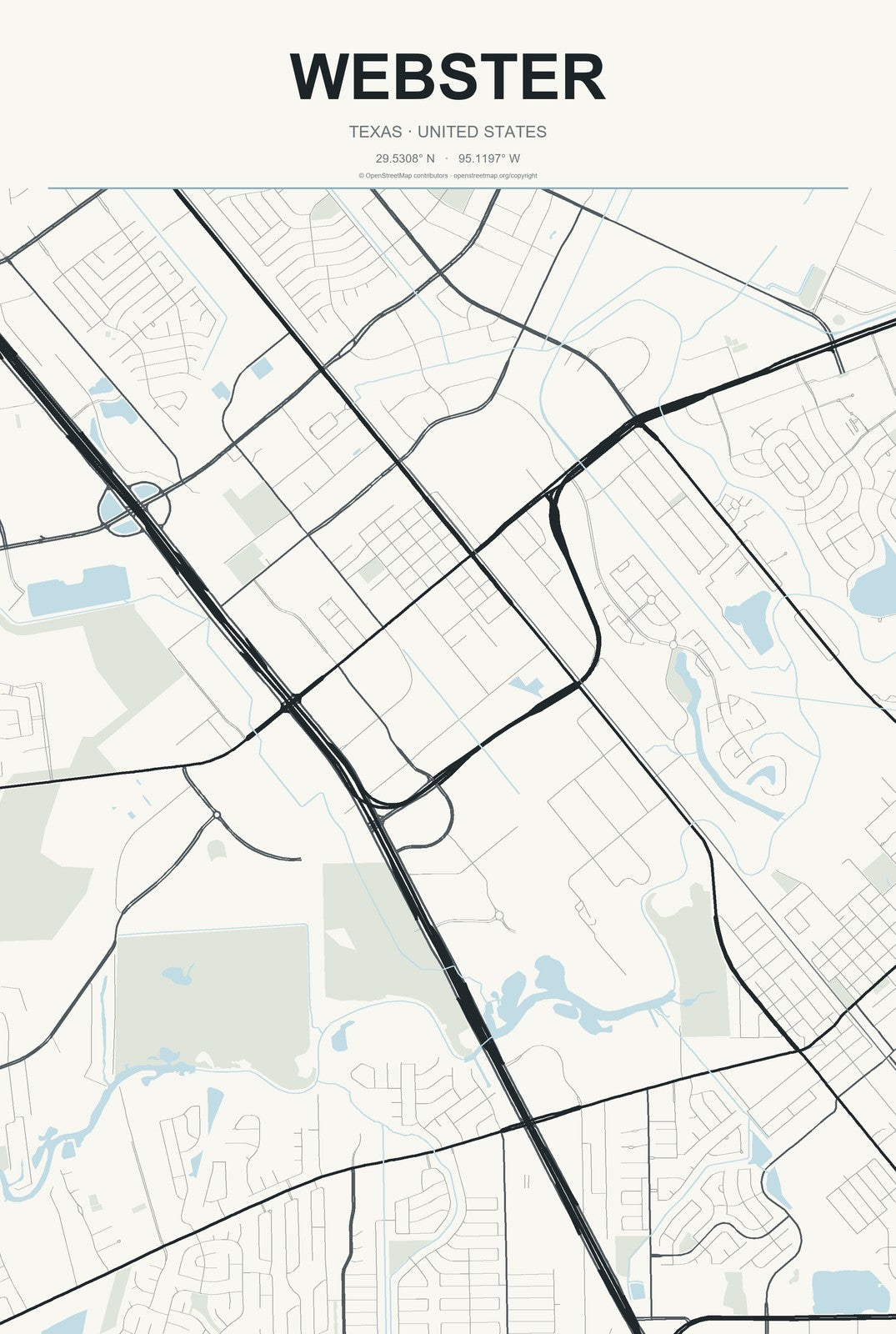 Webster, Texas City Map Aluminum Sign in Headline Atlas style