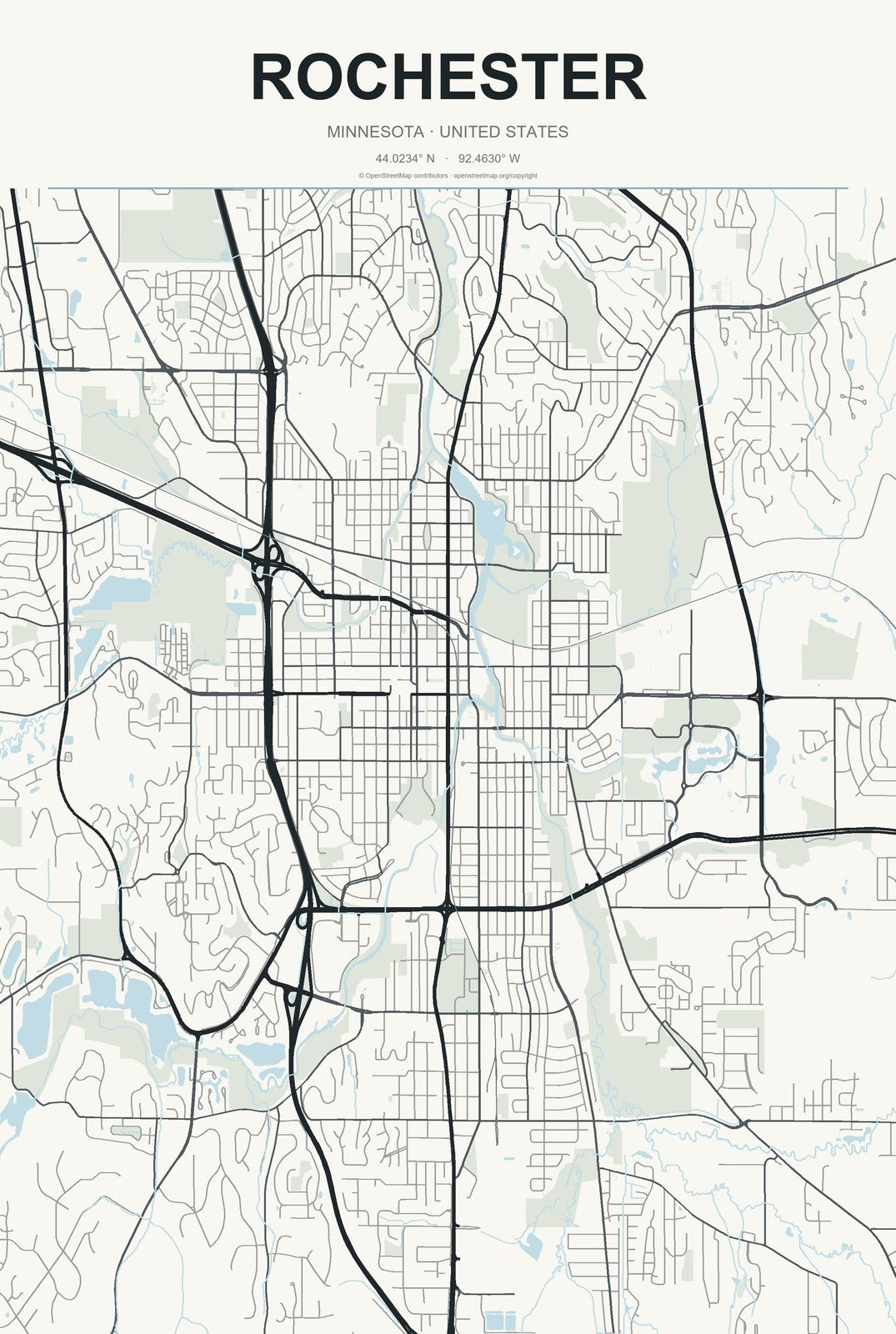Rochester, Minnesota City Map Aluminum Sign in Headline Atlas style