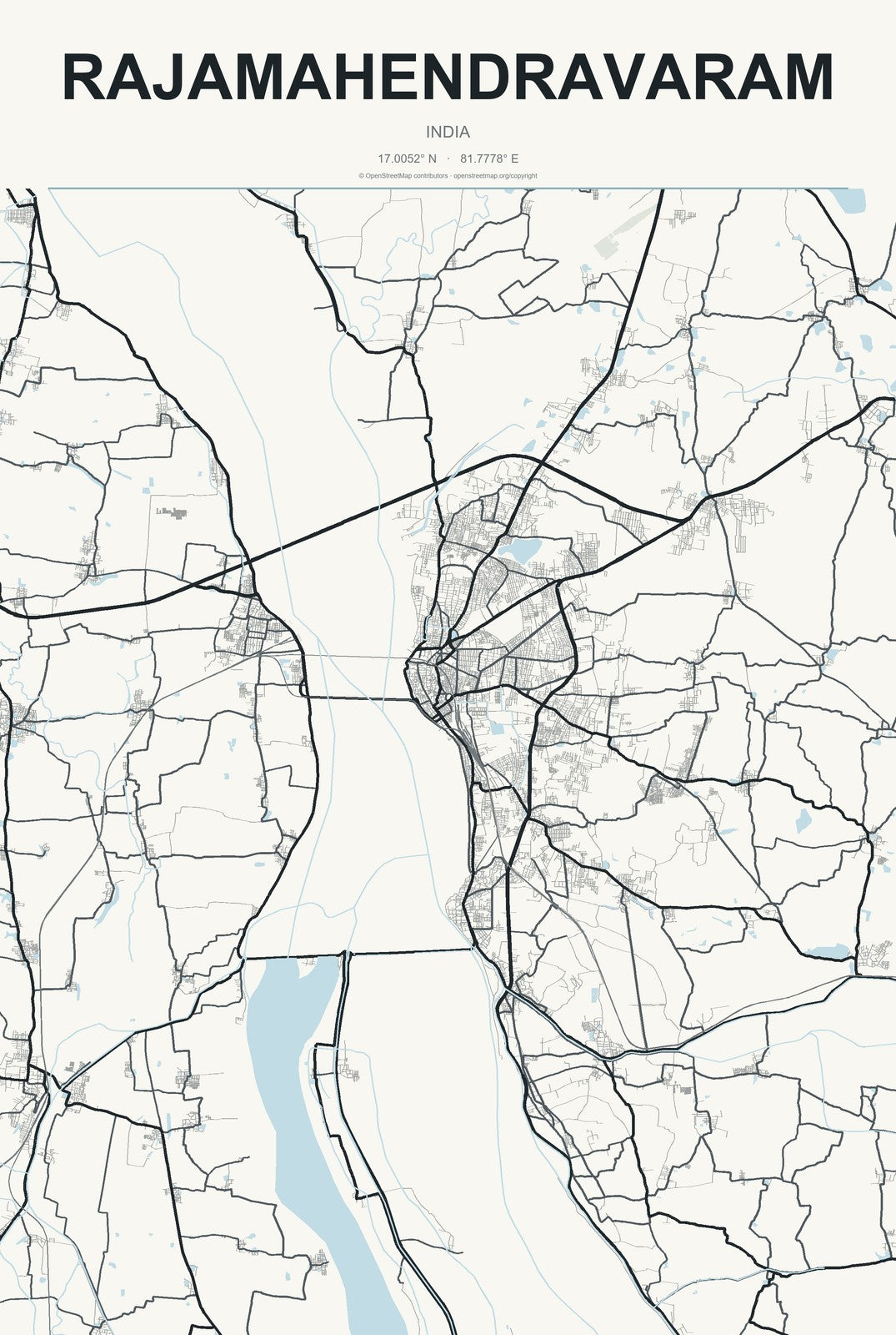 Rajamahendravaram, India City Map Aluminum Sign in Headline Atlas style