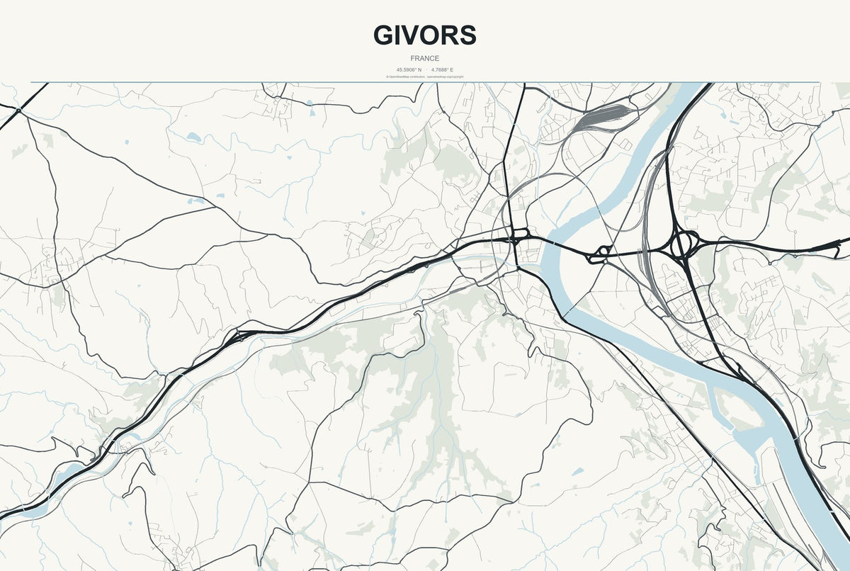 Givors, France City Map Aluminum Sign in Headline Atlas style