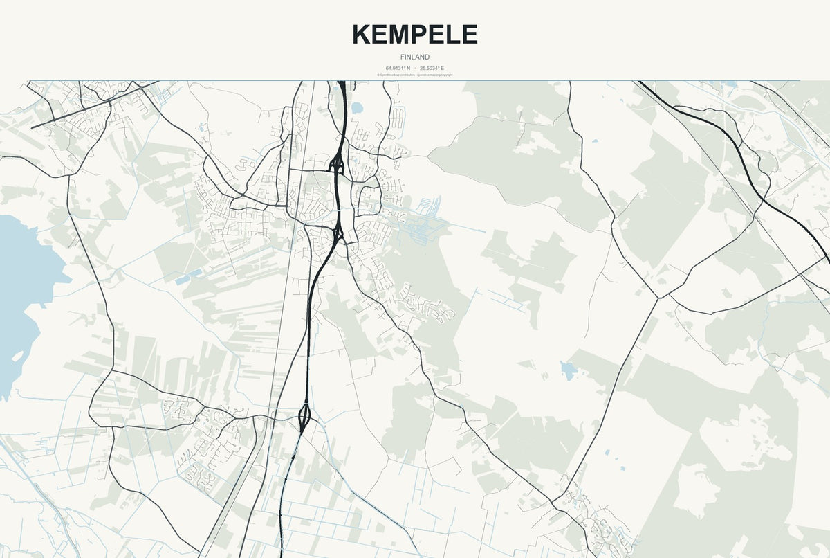 Kempele, Finland City Map Aluminum Sign in Headline Atlas style