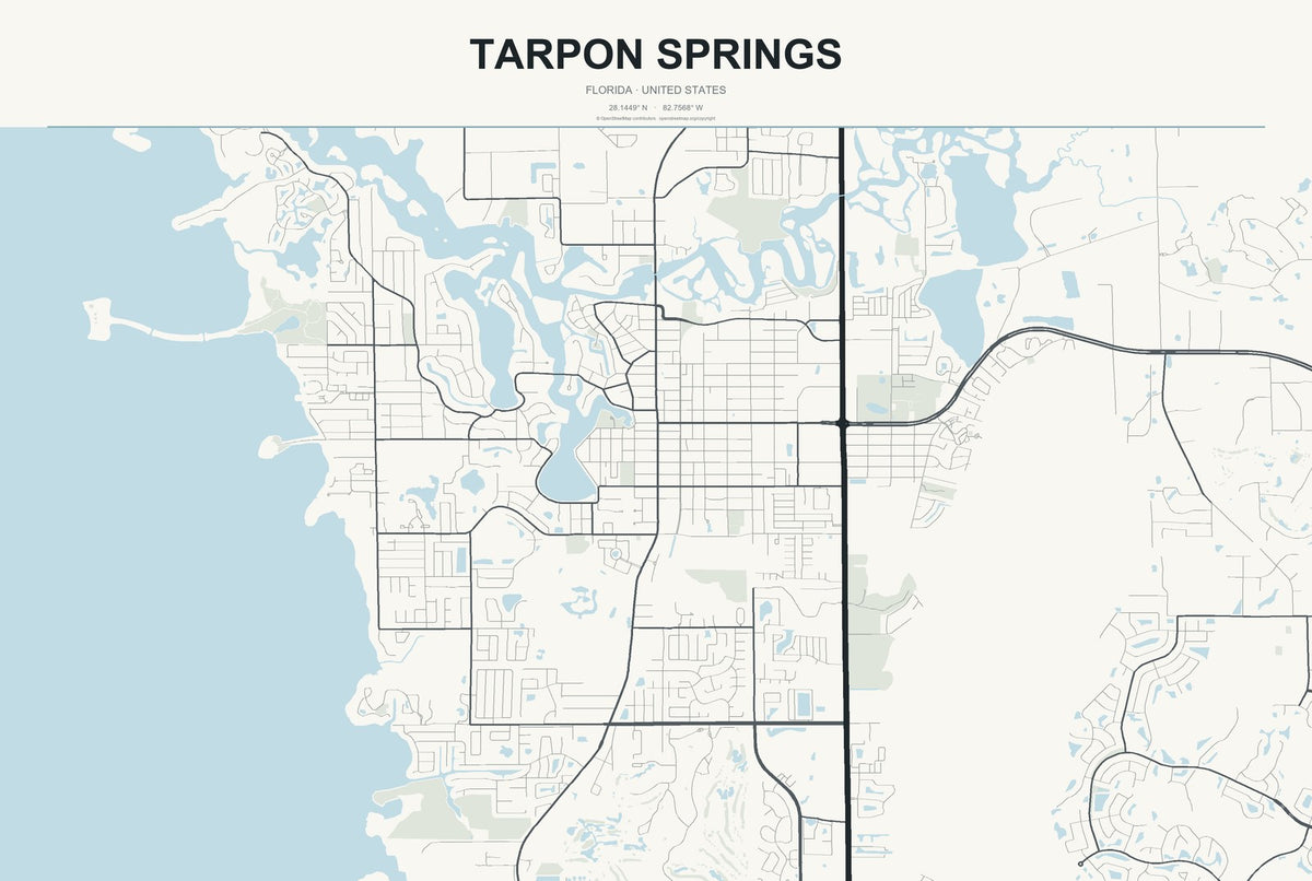Tarpon Springs, Florida City Map Aluminum Sign in Headline Atlas style