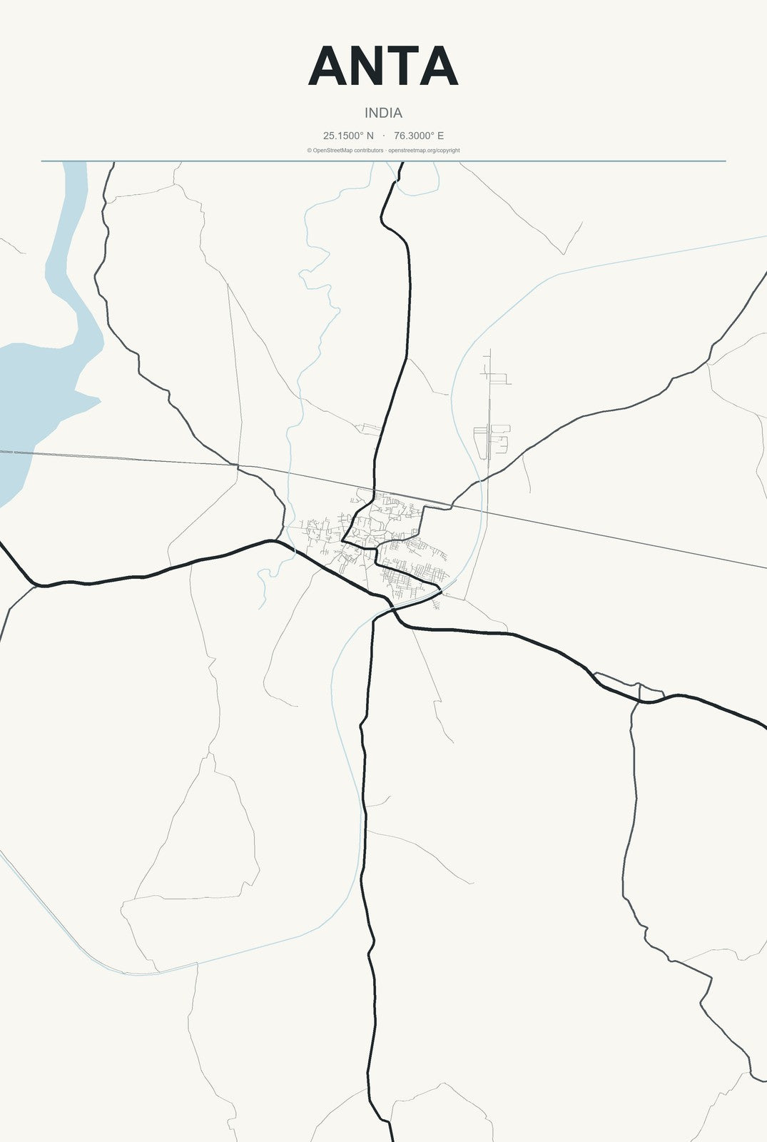 Anta, India City Map Aluminum Sign in Headline Atlas style