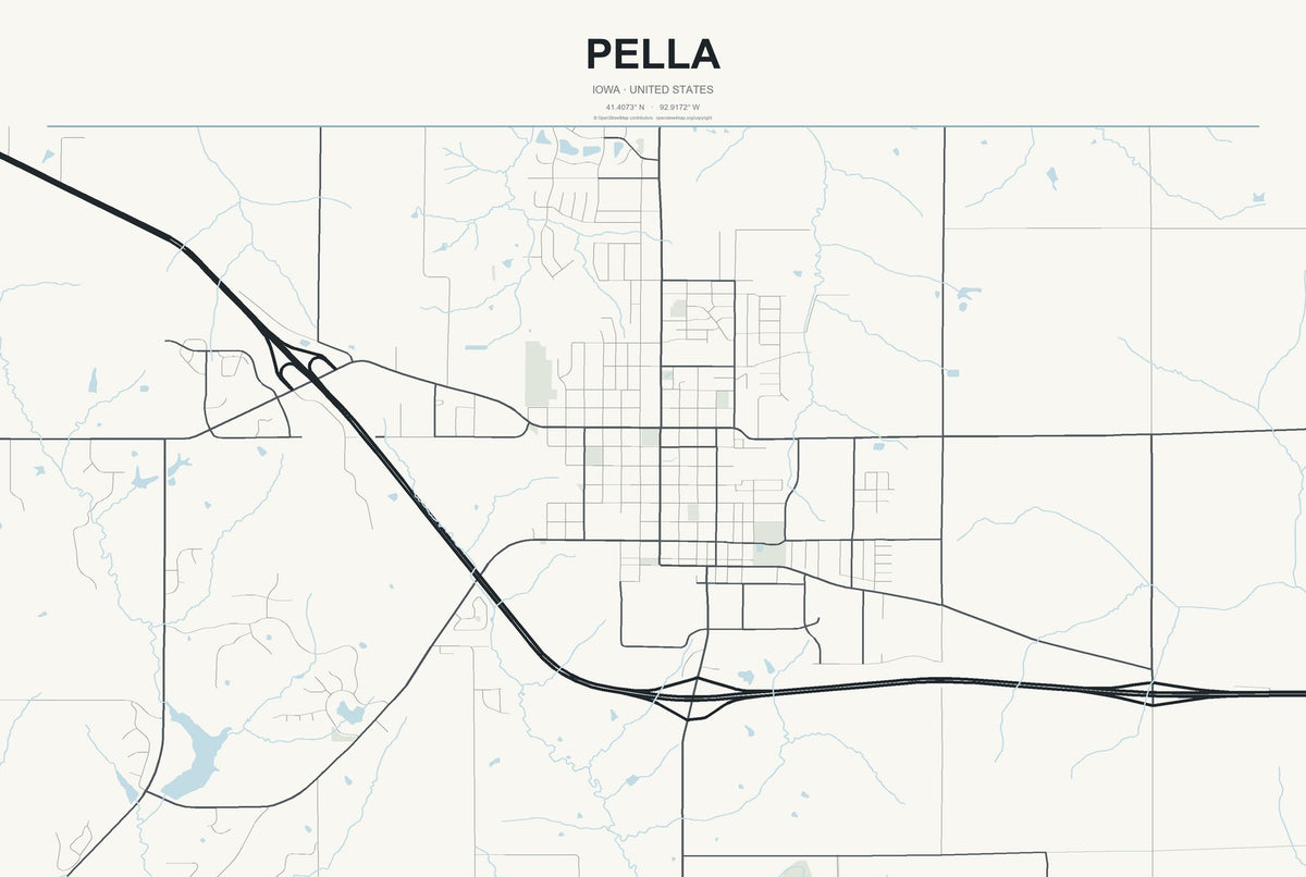 Pella, Iowa City Map Aluminum Sign in Headline Atlas style