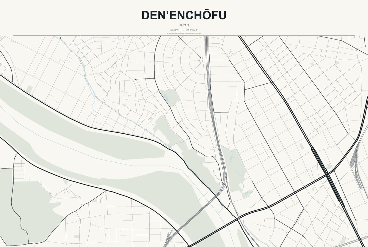 Den’enchōfu, Japan City Map Aluminum Sign in Headline Atlas style