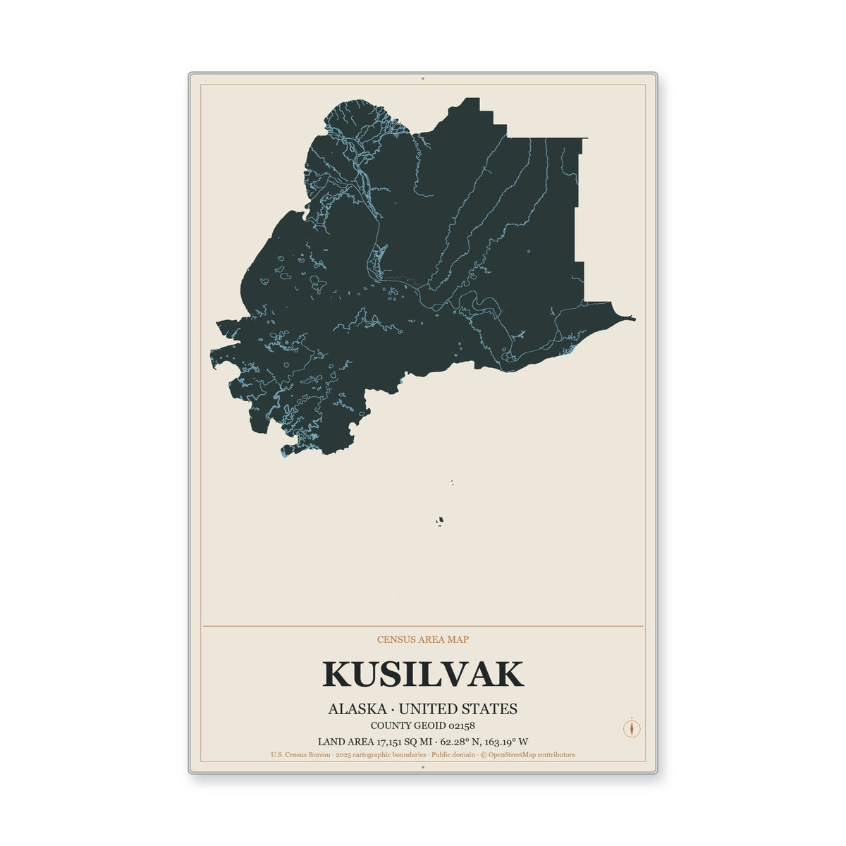 Kusilvak Census Area, Alaska Map Aluminum Sign in Headline Atlas style