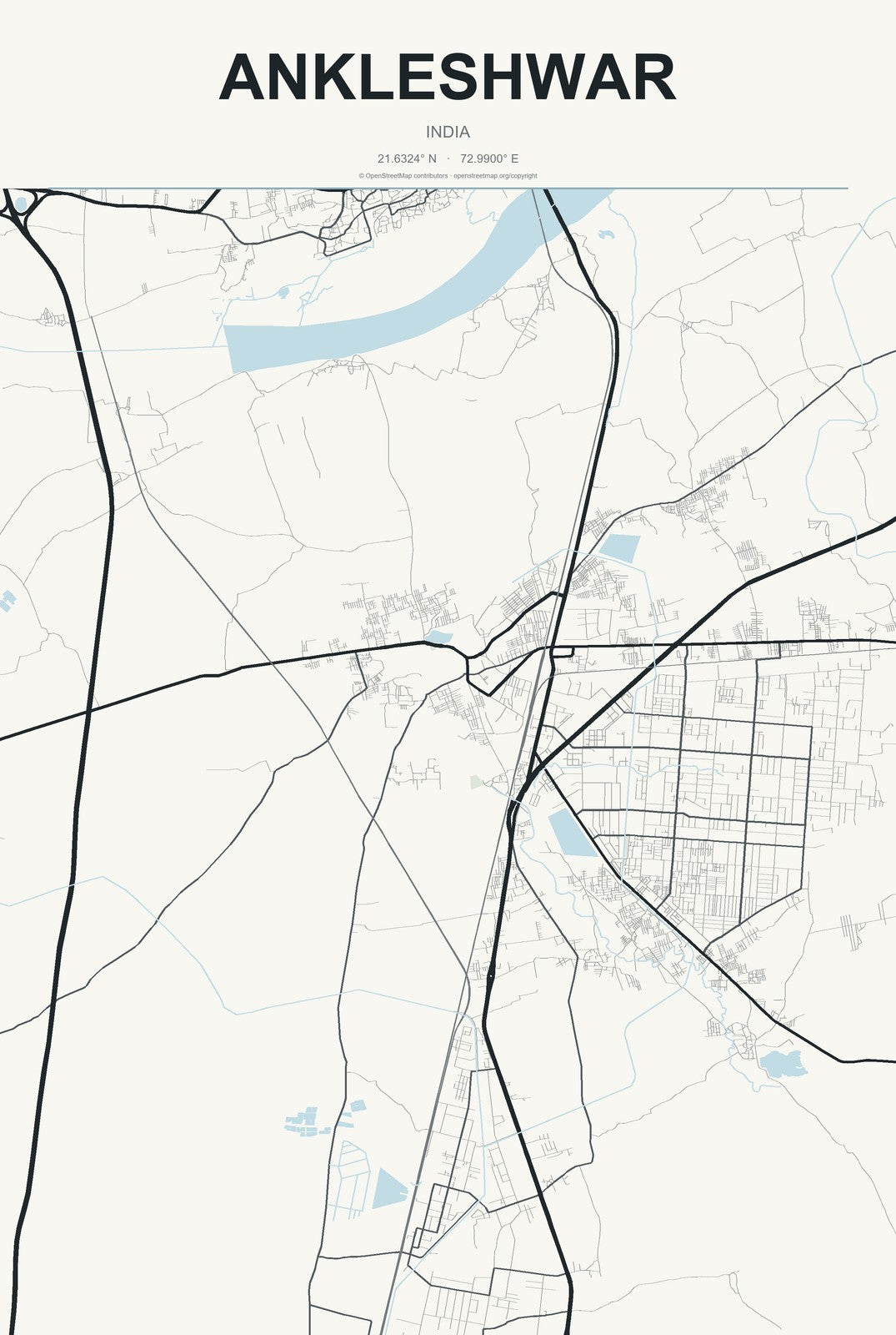 Ankleshwar, India City Map Aluminum Sign in Headline Atlas style