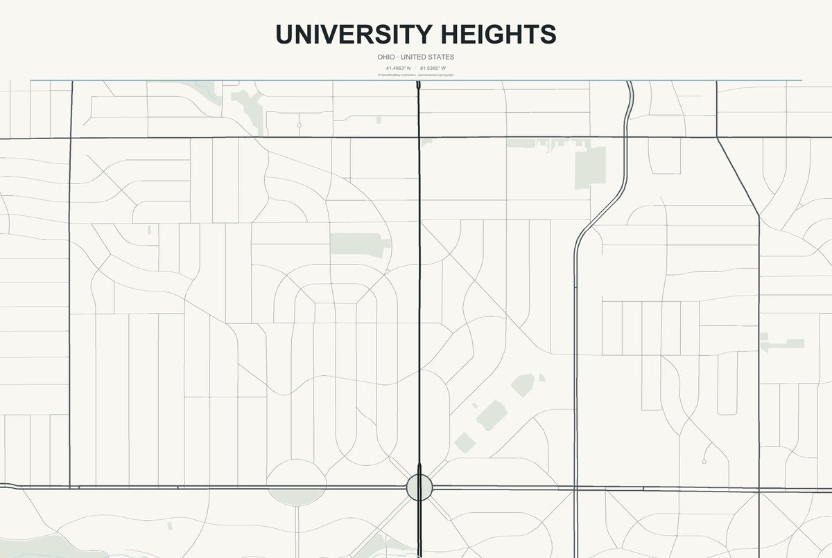 University Heights, Ohio City Map Aluminum Sign in Headline Atlas style