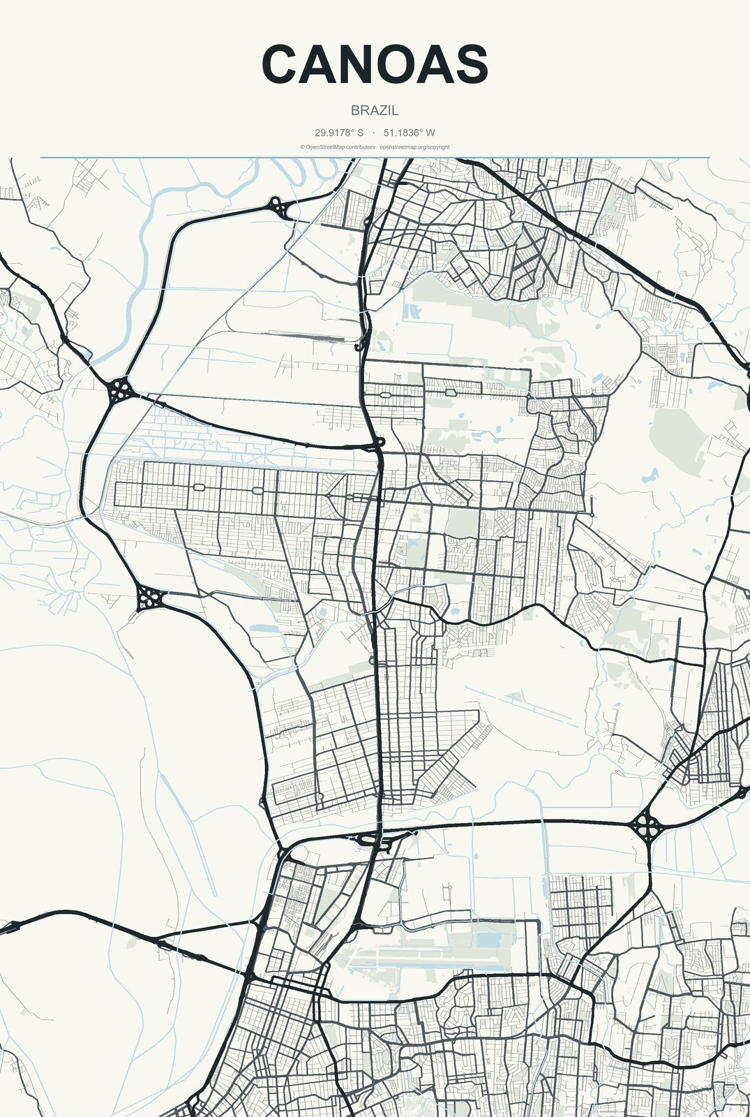 Canoas, Brazil City Map Aluminum Sign in Headline Atlas style