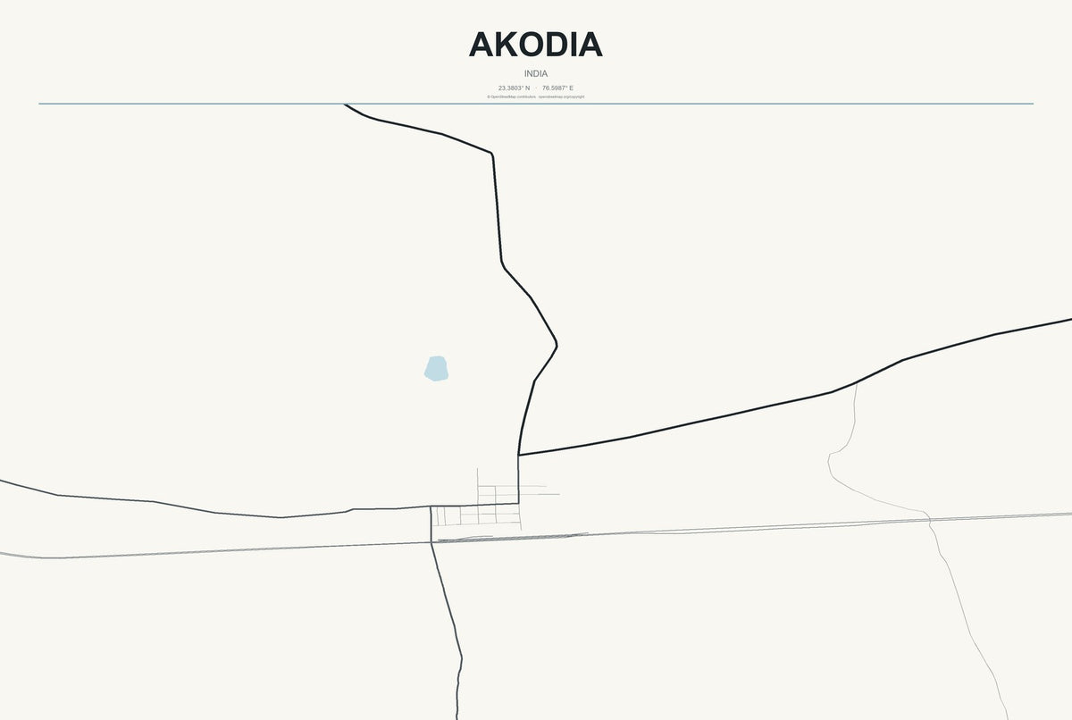 Akodia, India City Map Aluminum Sign in Headline Atlas style
