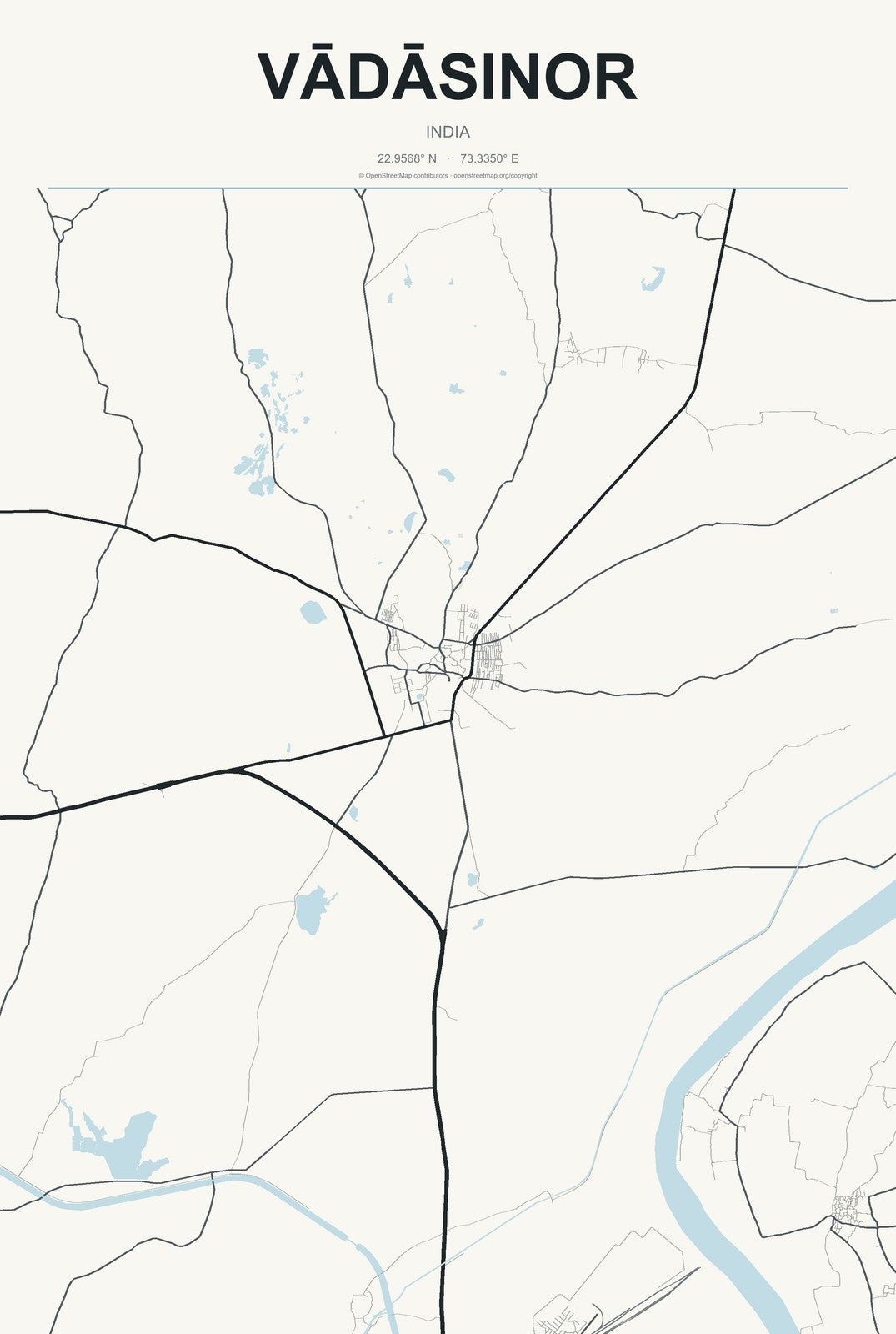 Vādāsinor, India City Map Aluminum Sign in Headline Atlas style