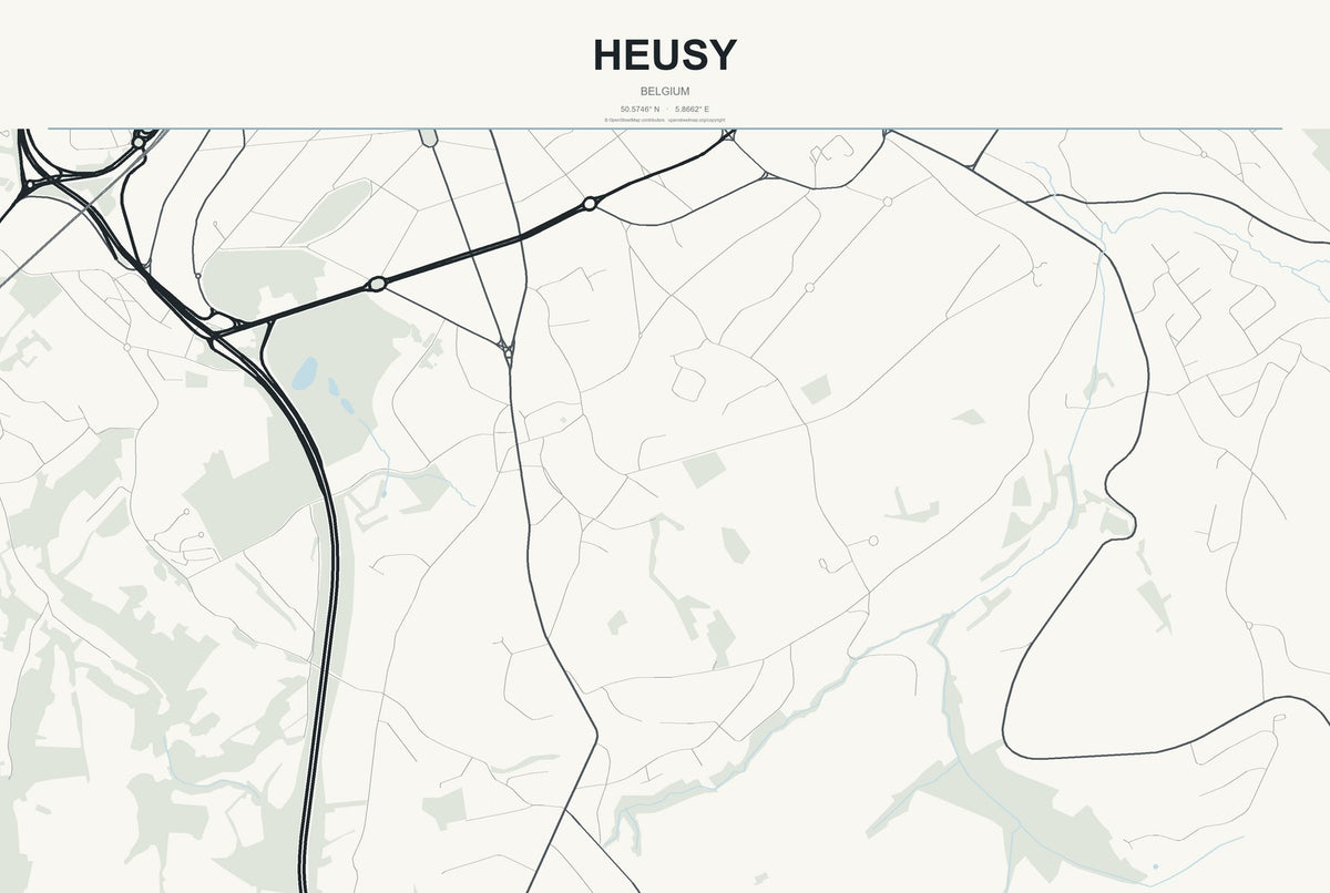 Heusy, Belgium City Map Aluminum Sign in Headline Atlas style