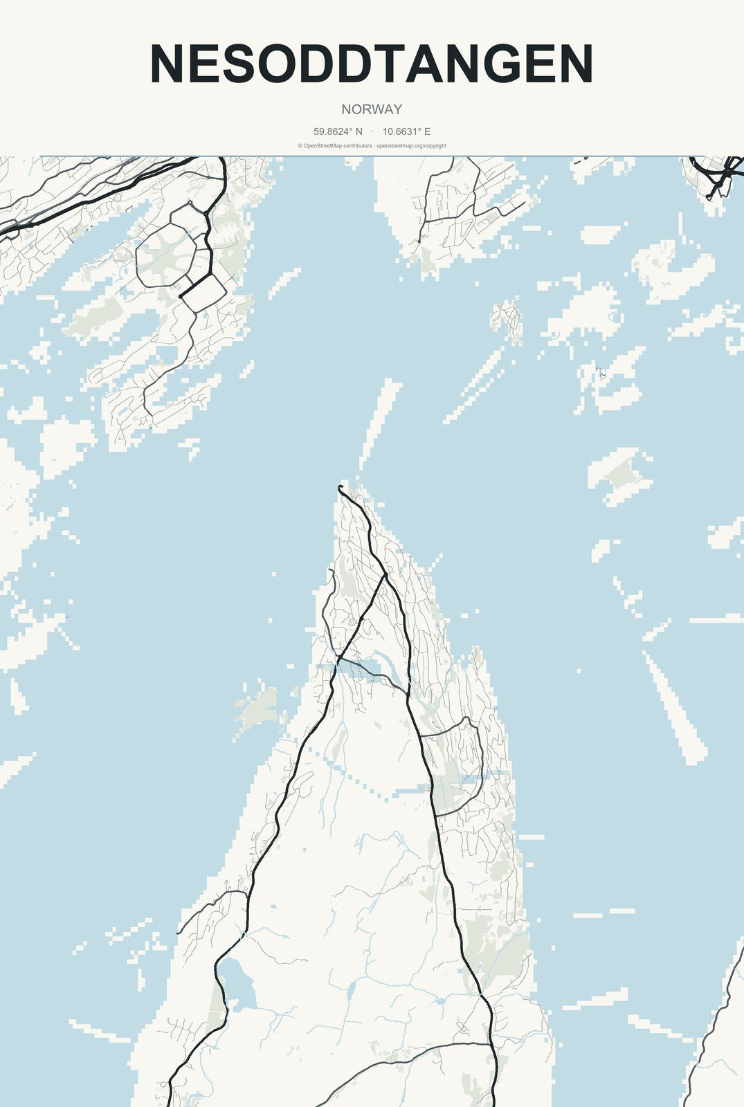 Nesoddtangen, Norway City Map Aluminum Sign in Headline Atlas style
