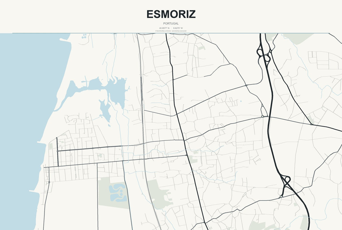 Esmoriz, Portugal City Map Aluminum Sign in Headline Atlas style