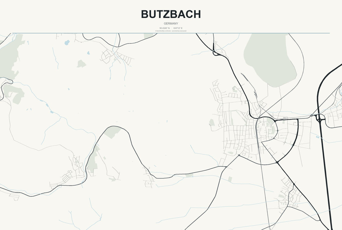 Butzbach, Germany City Map Aluminum Sign in Headline Atlas style