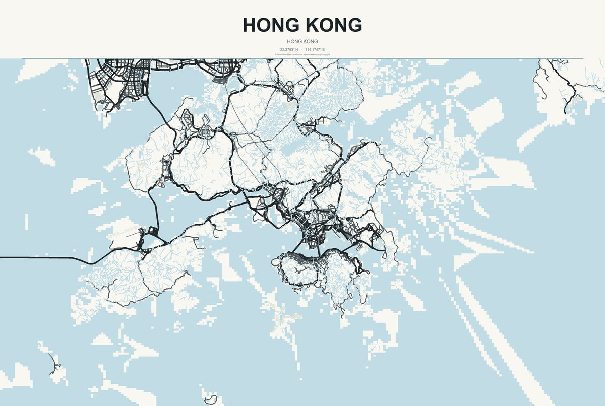 Hong Kong, Hong Kong City Map Aluminum Sign in Headline Atlas style