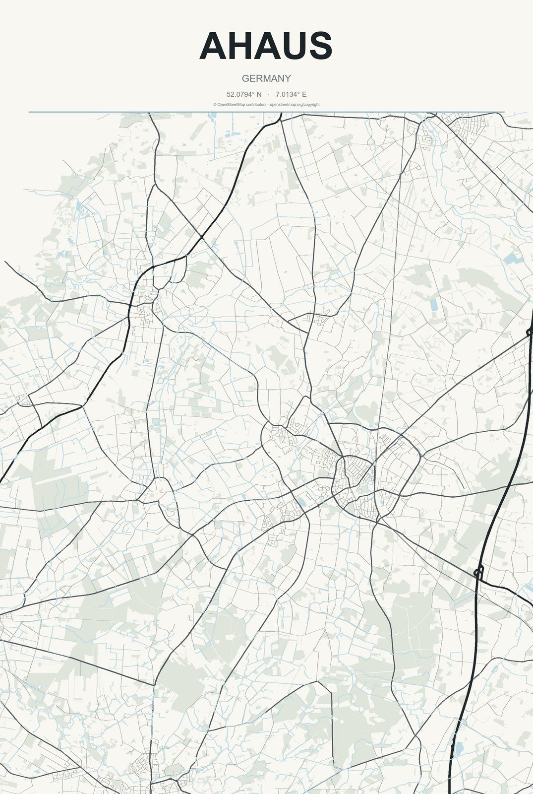 Ahaus, Germany City Map Aluminum Sign in Headline Atlas style