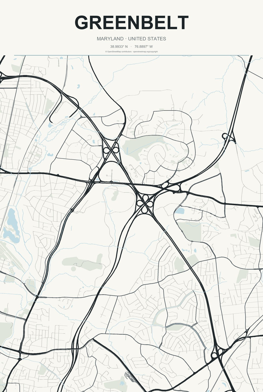 Greenbelt, Maryland City Map Aluminum Sign in Headline Atlas style