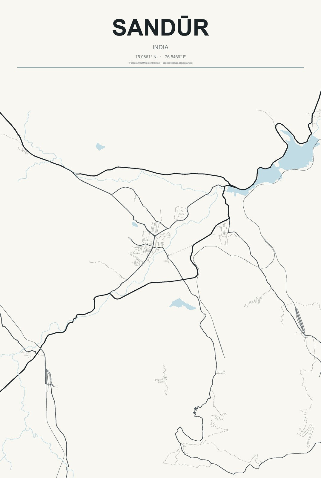 Sandūr, India City Map Aluminum Sign in Headline Atlas style