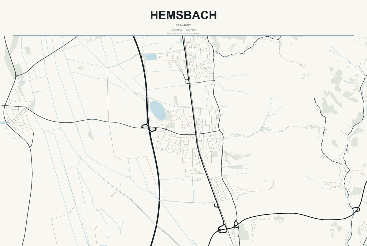Hemsbach, Germany City Map Aluminum Sign in Headline Atlas style