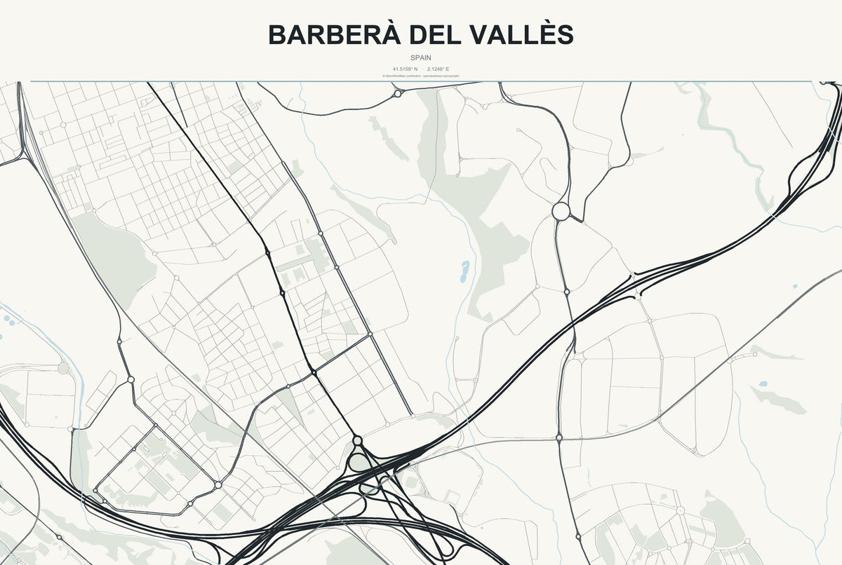 Barberà del Vallès, Spain City Map Aluminum Sign in Headline Atlas style