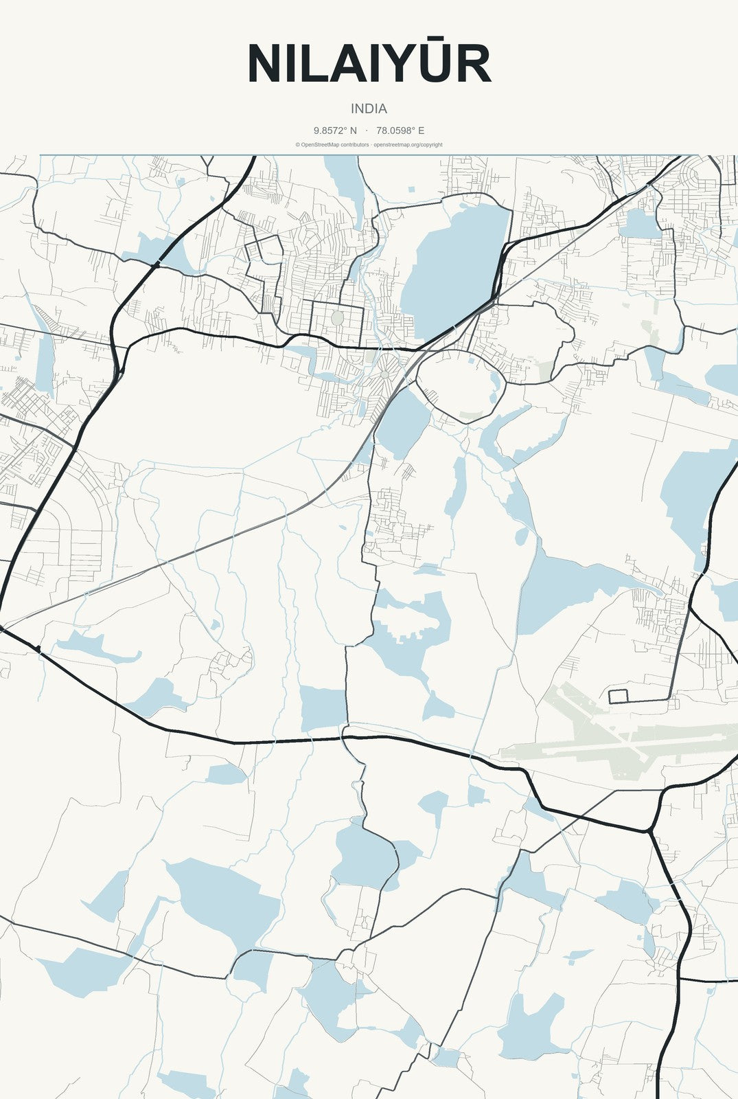 Nilaiyūr, India City Map Aluminum Sign in Headline Atlas style