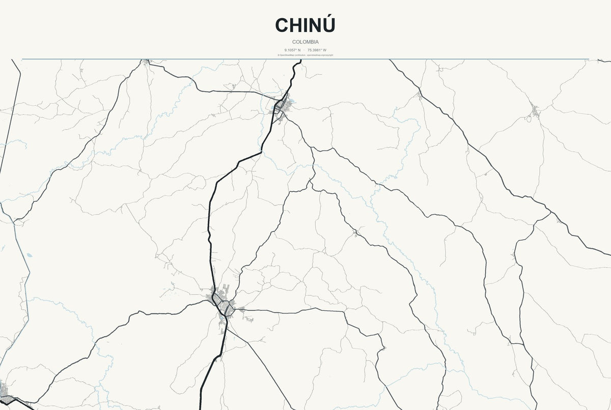 Chinú, Colombia City Map Aluminum Sign in Headline Atlas style