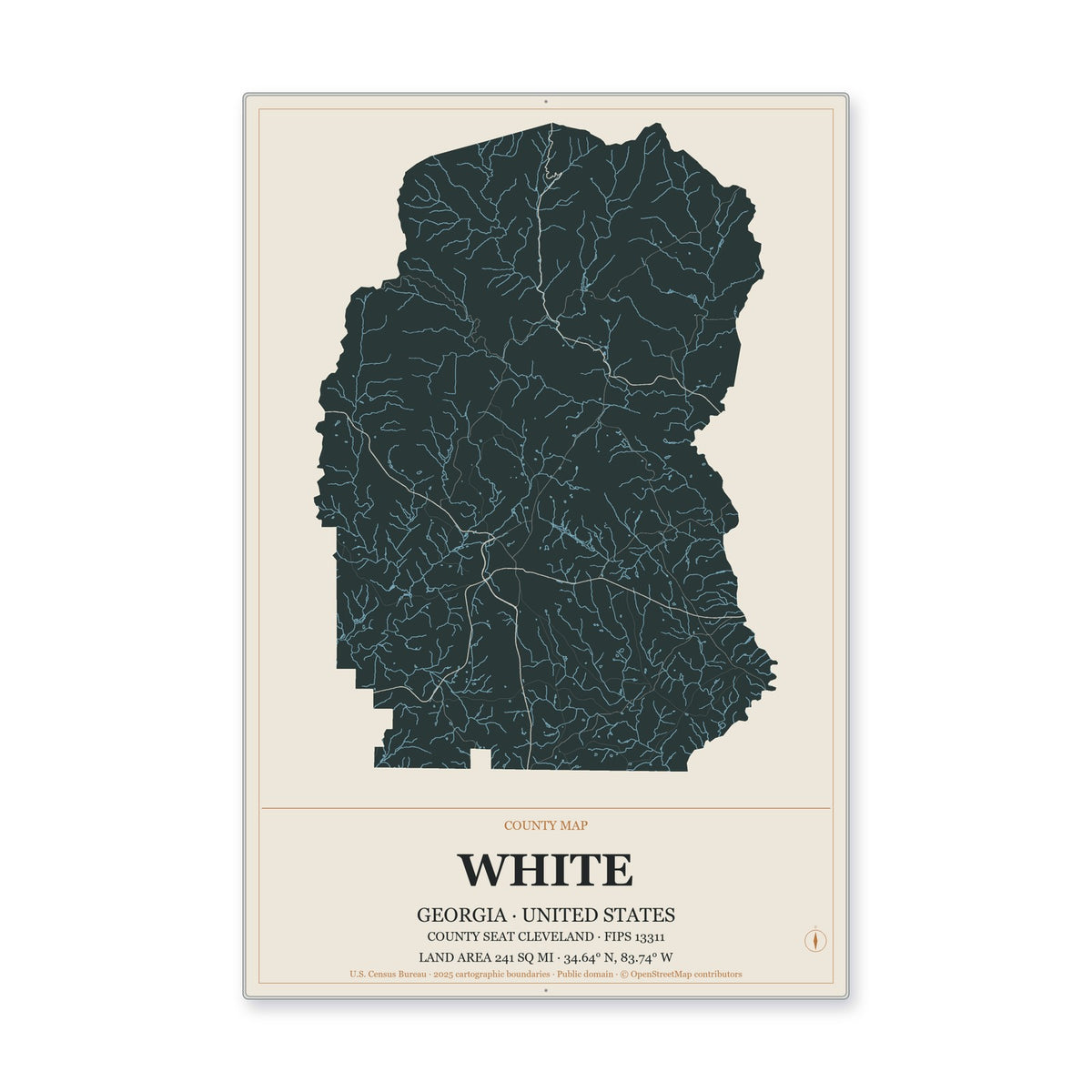 White County, Georgia Map Aluminum Sign in Headline Atlas style
